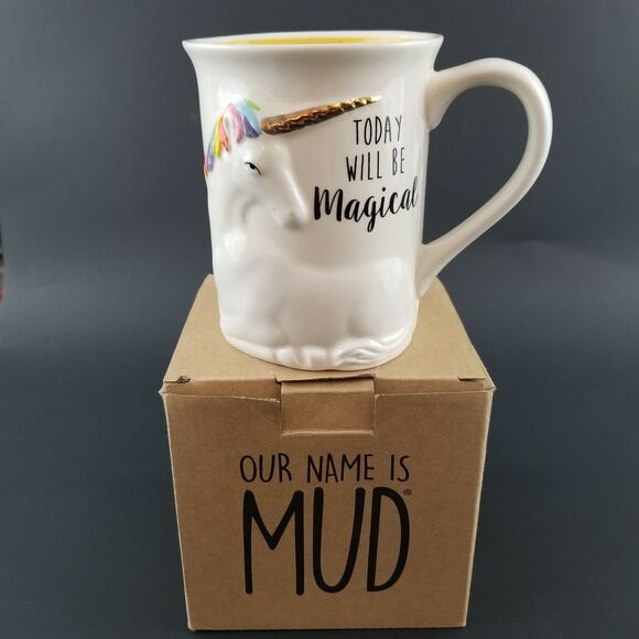 NIB Enesco Our Name is Mud Magical Unicorn Rainbow Sculpted 16 Oz Mug #6000548 - Picture 2 of 9